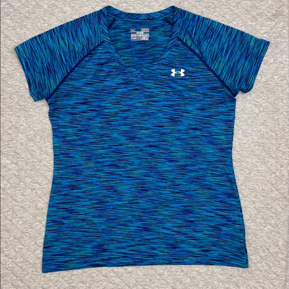 Under Armor Tech Shirt Dry Fit Green Blue - Sz M
